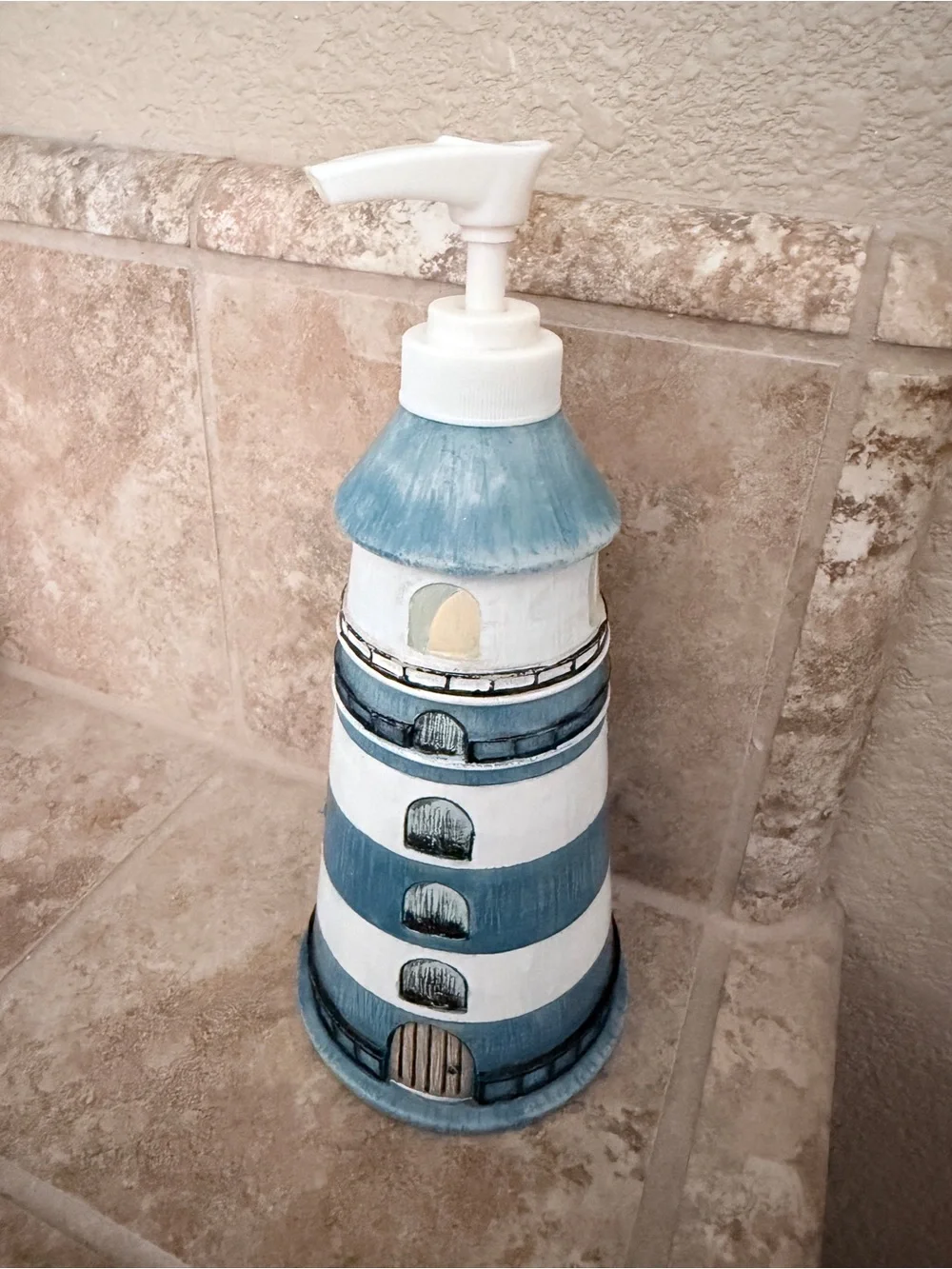 White and Blue Lighthouse Soap Dispenser - Home Bath